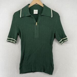 VARLEY Napier Sweater M Fitted Polo 1/4 Zip Ribbed Cotton Blend Green